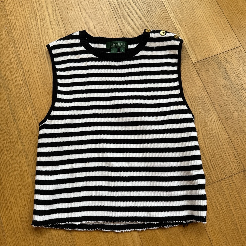Lauren Ralph Lauren Black and White Striped Knit Top